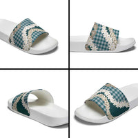 Dark Cyan Hawaii Tiare and Shell Lei Slide Sandals Hawaiian Palaka Luxury Vibes LT14 - Polynesian Pride
