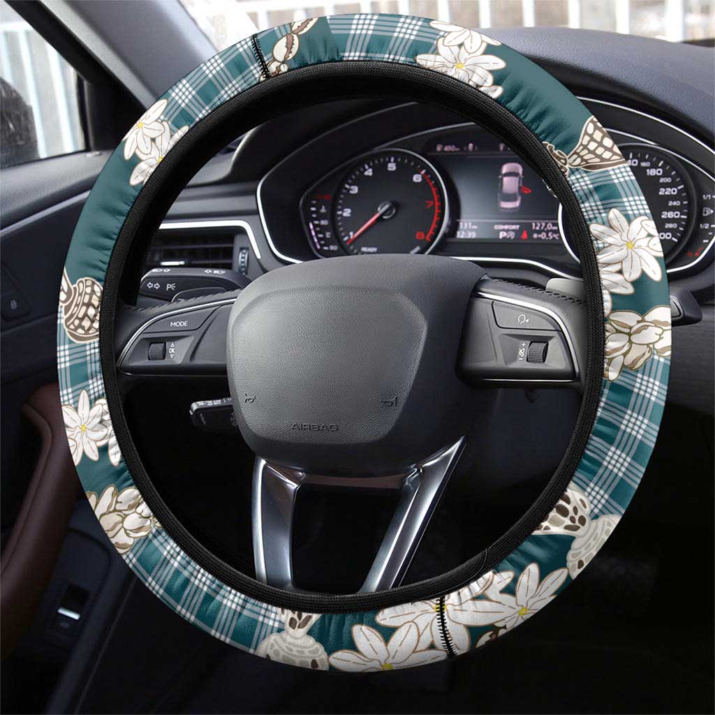 Dark Cyan Hawaii Tiare and Shell Lei Steering Wheel Cover Hawaiian Palaka Luxury Vibes LT14 - Polynesian Pride