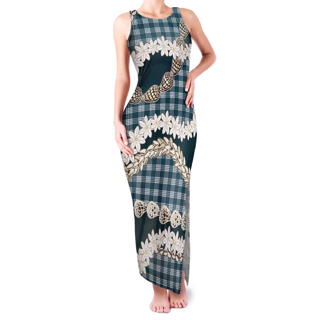 Dark Cyan Hawaii Tiare and Shell Lei Tank Maxi Dress Hawaiian Palaka Luxury Vibes LT14 Women Dark Cyan - Polynesian Pride