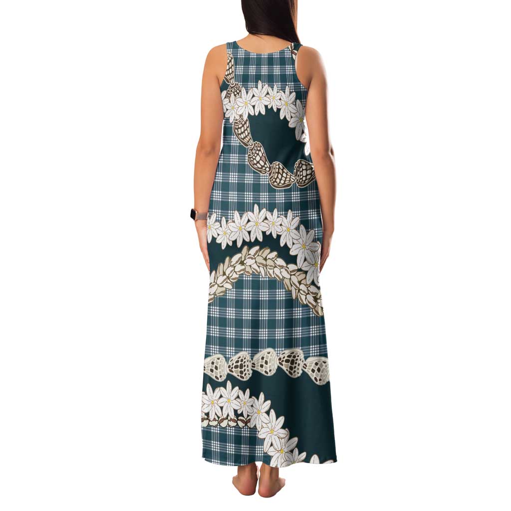 Dark Cyan Hawaii Tiare and Shell Lei Tank Maxi Dress Hawaiian Palaka Luxury Vibes LT14 - Polynesian Pride
