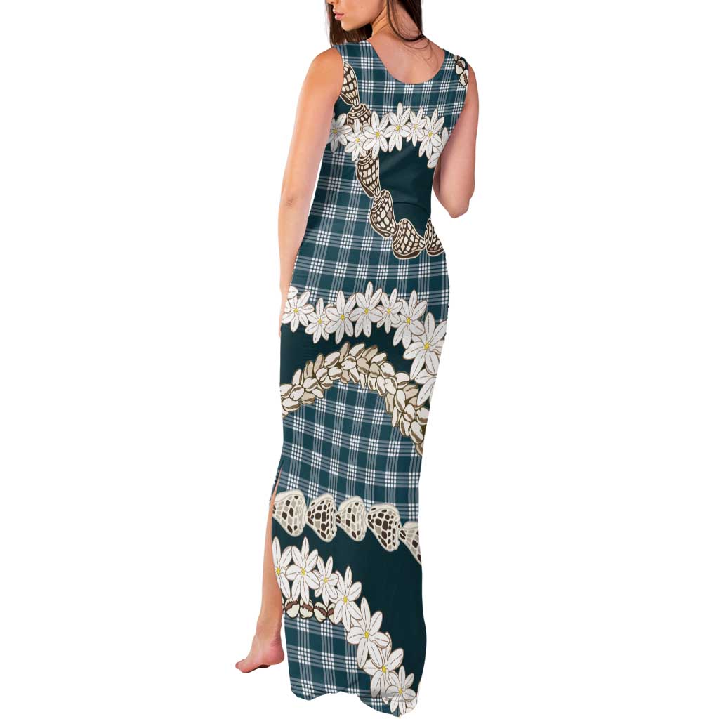 Dark Cyan Hawaii Tiare and Shell Lei Tank Maxi Dress Hawaiian Palaka Luxury Vibes LT14 - Polynesian Pride