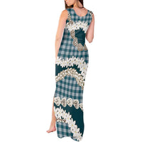 Dark Cyan Hawaii Tiare and Shell Lei Tank Maxi Dress Hawaiian Palaka Luxury Vibes LT14 - Polynesian Pride