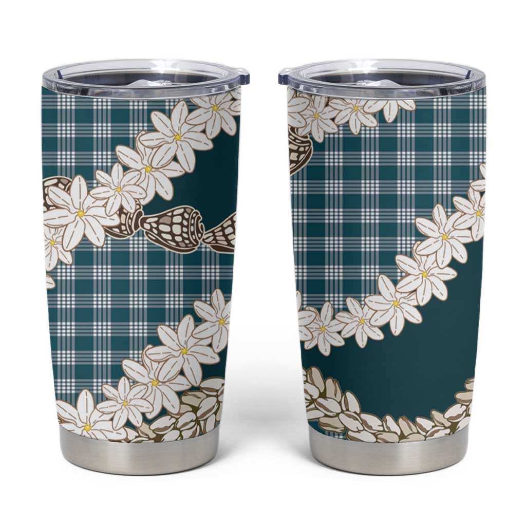 Dark Cyan Hawaii Tiare and Shell Lei Tumbler Cup Hawaiian Palaka Luxury Vibes LT14 Dark Cyan - Polynesian Pride