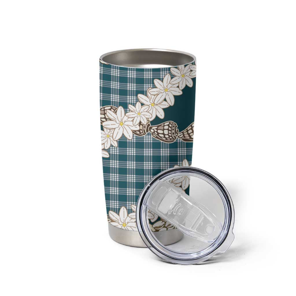 Dark Cyan Hawaii Tiare and Shell Lei Tumbler Cup Hawaiian Palaka Luxury Vibes LT14 - Polynesian Pride