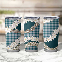 Dark Cyan Hawaii Tiare and Shell Lei Tumbler Cup Hawaiian Palaka Luxury Vibes LT14 - Polynesian Pride