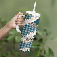 Dark Cyan Hawaii Tiare and Shell Lei Tumbler With Handle Hawaiian Palaka Luxury Vibes LT14 - Polynesian Pride