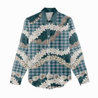 Dark Cyan Hawaii Tiare and Shell Lei Women Casual Shirt Hawaiian Palaka Luxury Vibes LT14 - Polynesian Pride