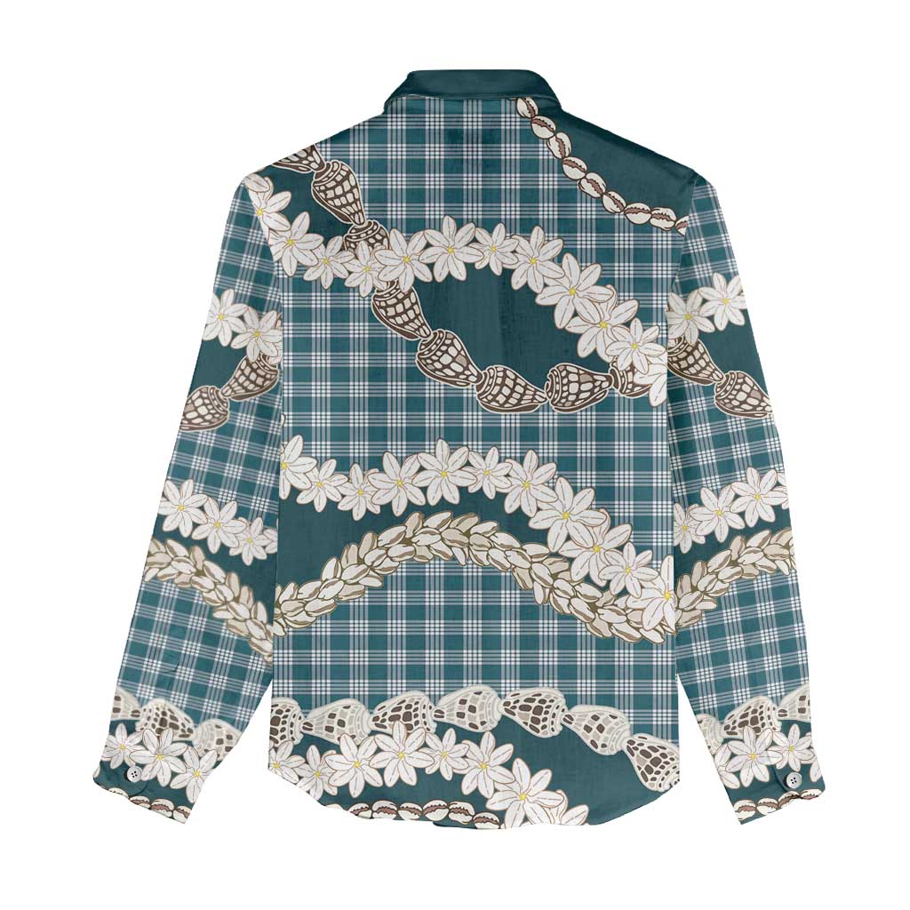 Dark Cyan Hawaii Tiare and Shell Lei Women Casual Shirt Hawaiian Palaka Luxury Vibes LT14 - Polynesian Pride