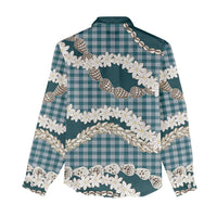 Dark Cyan Hawaii Tiare and Shell Lei Women Casual Shirt Hawaiian Palaka Luxury Vibes LT14 - Polynesian Pride