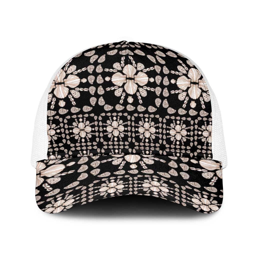 Aloha Hawaii Shell Quilt Baseball Net Cap Seamless Style LT14 One Size White Black - Polynesian Pride
