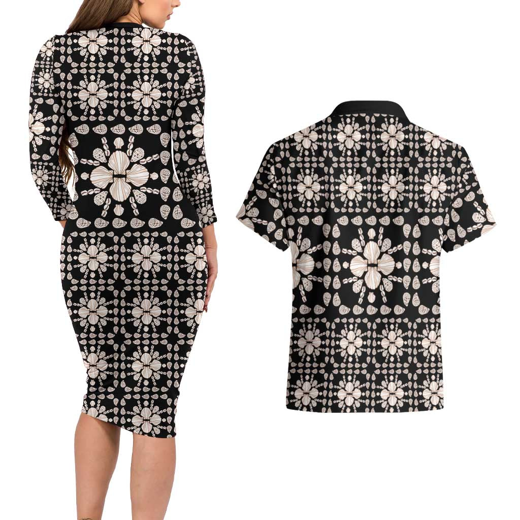 Aloha Hawaii Shell Quilt Couples Matching Long Sleeve Bodycon Dress and Hawaiian Shirt Seamless Style LT14 - Polynesian Pride