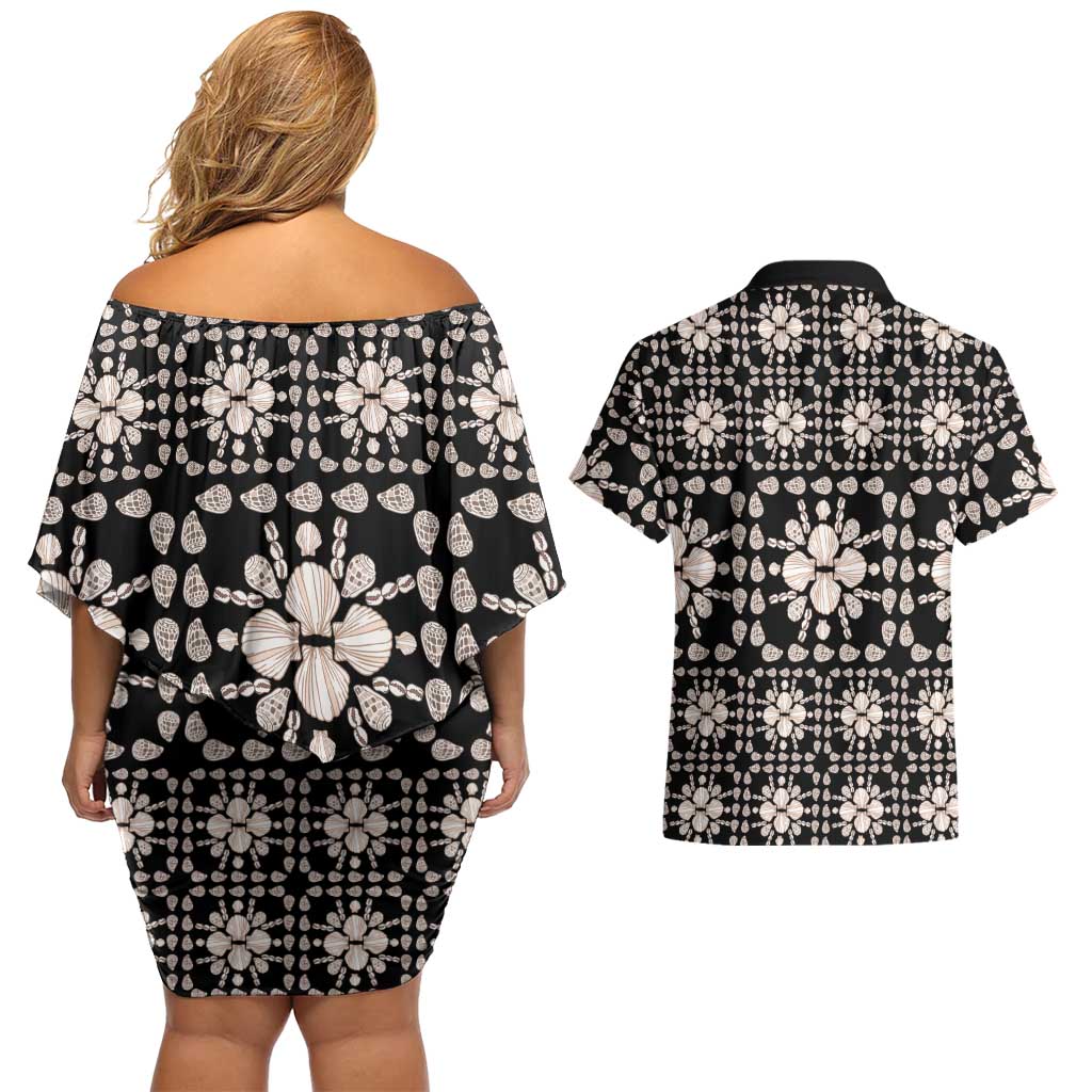 Aloha Hawaii Shell Quilt Couples Matching Off Shoulder Short Dress and Hawaiian Shirt Seamless Style LT14 - Polynesian Pride