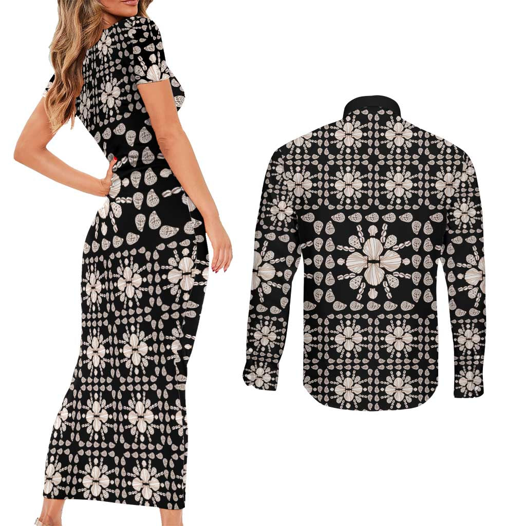 Aloha Hawaii Shell Quilt Couples Matching Short Sleeve Bodycon Dress and Long Sleeve Button Shirt Seamless Style - Polynesian Pride