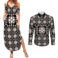 Aloha Hawaii Shell Quilt Couples Matching Summer Maxi Dress and Long Sleeve Button Shirt Seamless Style - Polynesian Pride