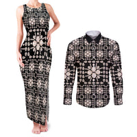 Aloha Hawaii Shell Quilt Couples Matching Tank Maxi Dress and Long Sleeve Button Shirt Seamless Style LT14 Black - Polynesian Pride