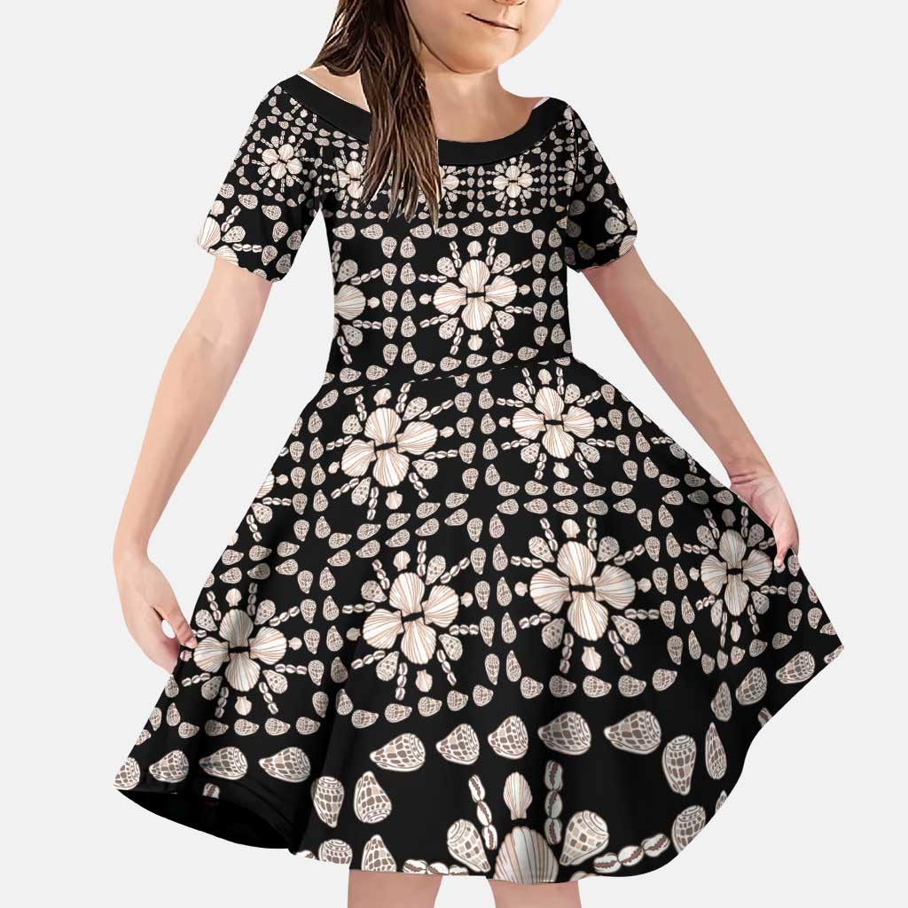 Aloha Hawaii Shell Quilt Family Matching Mermaid Dress and Hawaiian Shirt Seamless Style LT14 Daughter's Dress Black - Polynesian Pride