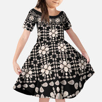 Aloha Hawaii Shell Quilt Family Matching Mermaid Dress and Hawaiian Shirt Seamless Style LT14 Daughter's Dress Black - Polynesian Pride