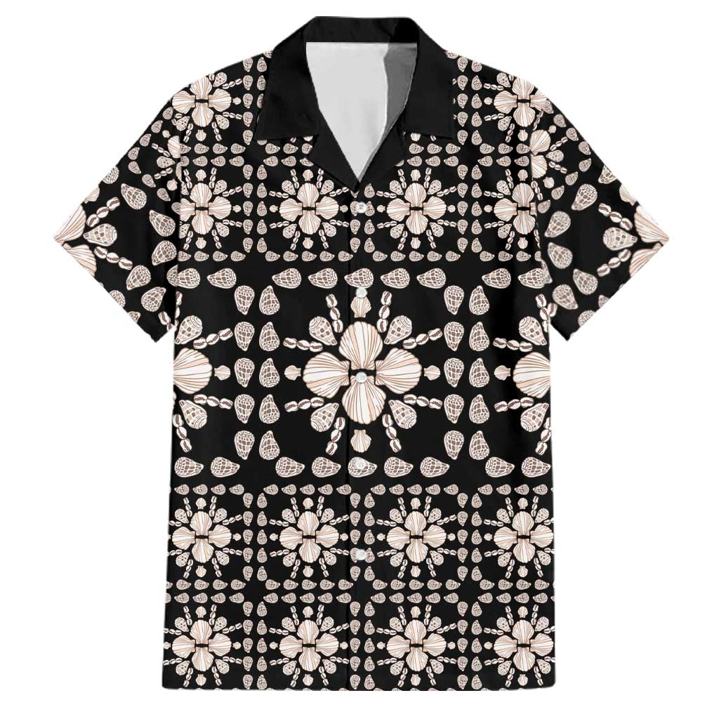 Aloha Hawaii Shell Quilt Family Matching Mermaid Dress and Hawaiian Shirt Seamless Style LT14 Dad's Shirt - Short Sleeve Black - Polynesian Pride