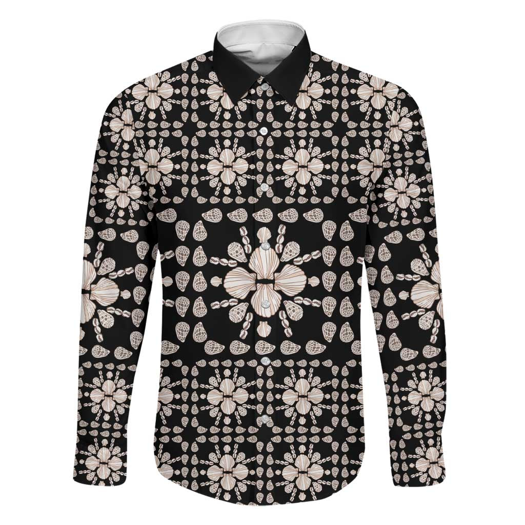 Aloha Hawaii Shell Quilt Family Matching Mermaid Dress and Hawaiian Shirt Seamless Style LT14 Dad's Shirt - Long Sleeve Black - Polynesian Pride