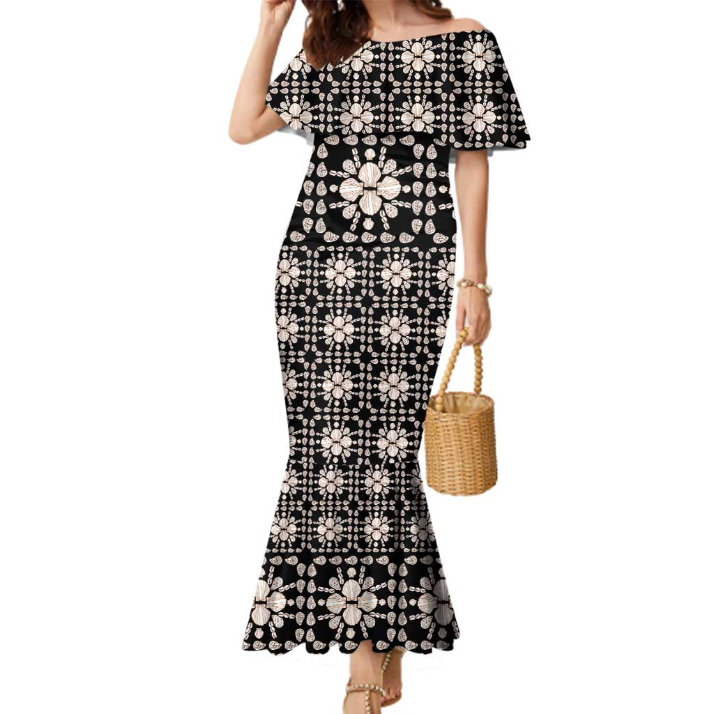 Aloha Hawaii Shell Quilt Family Matching Mermaid Dress and Hawaiian Shirt Seamless Style LT14 Mom's Dress Black - Polynesian Pride