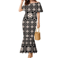 Aloha Hawaii Shell Quilt Family Matching Mermaid Dress and Hawaiian Shirt Seamless Style LT14 Mom's Dress Black - Polynesian Pride