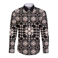 Aloha Hawaii Shell Quilt Long Sleeve Button Shirt Seamless Style LT14 Unisex Black - Polynesian Pride