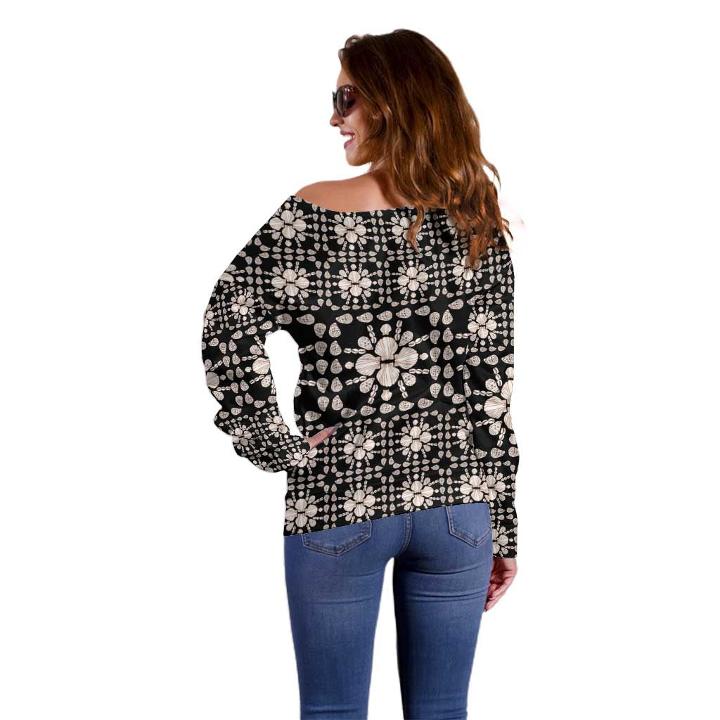 Aloha Hawaii Shell Quilt Off Shoulder Sweater Seamless Style - Polynesian Pride