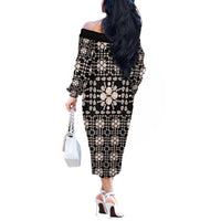 Aloha Hawaii Shell Quilt Off The Shoulder Long Sleeve Dress Seamless Style LT14 - Polynesian Pride