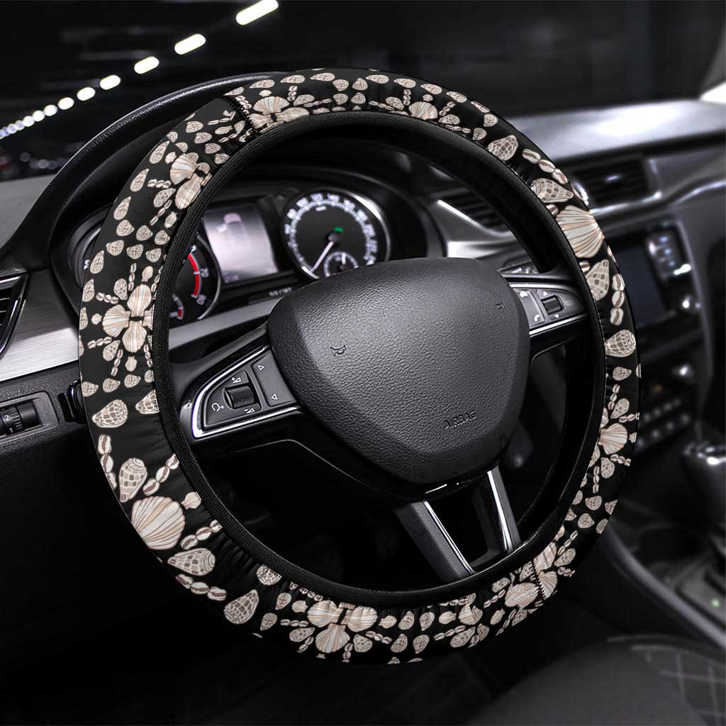 Aloha Hawaii Shell Quilt Steering Wheel Cover Seamless Style LT14 Universal Fit Black - Polynesian Pride