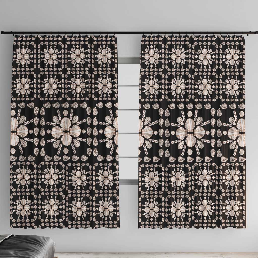 Aloha Hawaii Shell Quilt Window Curtain Seamless Style LT14 With Hooks Black - Polynesian Pride