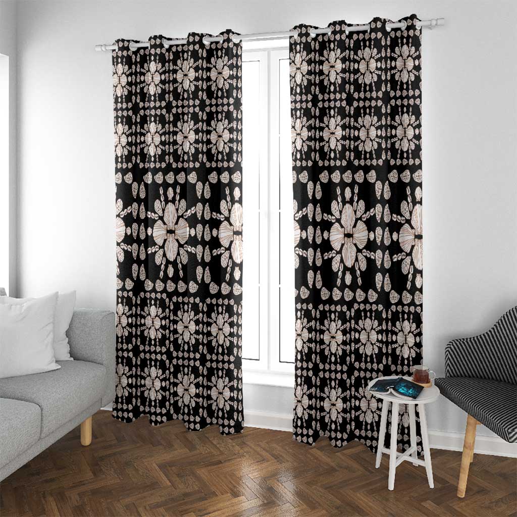 Aloha Hawaii Shell Quilt Window Curtain Seamless Style LT14 With Grommets Black - Polynesian Pride