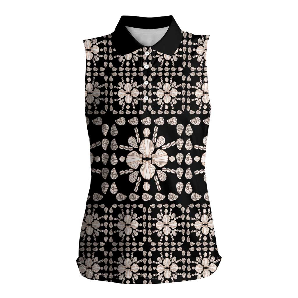 Aloha Hawaii Shell Quilt Women Sleeveless Polo Shirt Seamless Style LT14 Female Black - Polynesian Pride