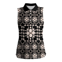 Aloha Hawaii Shell Quilt Women Sleeveless Polo Shirt Seamless Style LT14 Female Black - Polynesian Pride