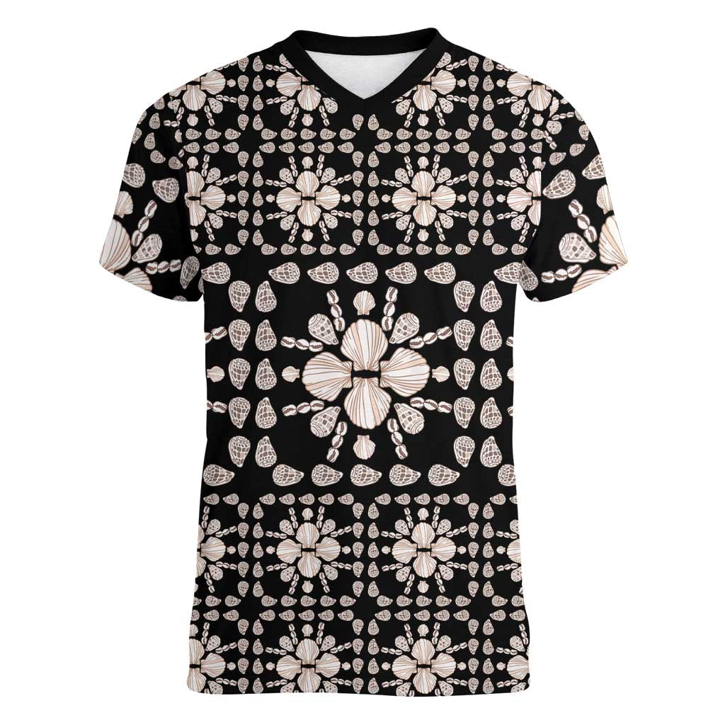 Aloha Hawaii Shell Quilt Women V-Neck T-Shirt Seamless Style LT14 Female Black - Polynesian Pride