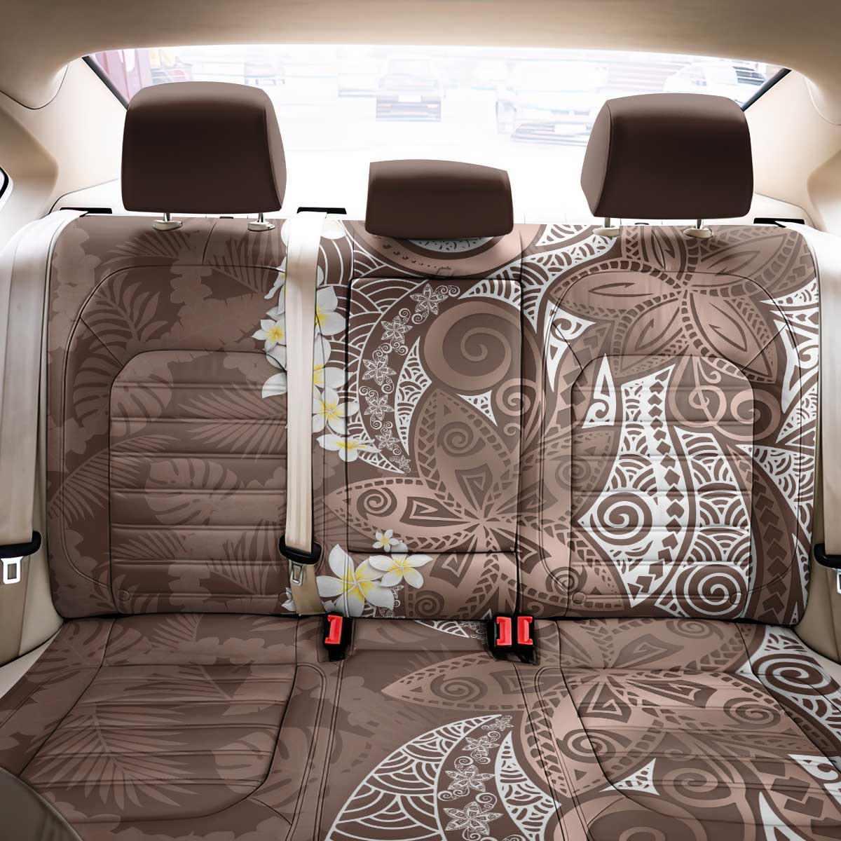 Mocha Mousse Polynesian Tribal Frangipani Tropical Vibe Back Car Seat Cover