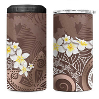 Mocha Mousse Polynesian Tribal Frangipani Tropical Vibe 4 in 1 Can Cooler Tumbler