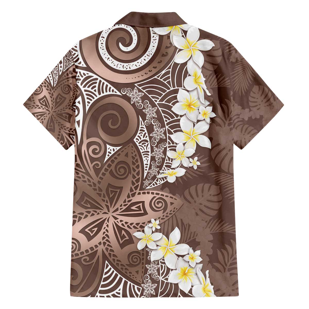 Mocha Mousse Polynesian Tribal Frangipani Tropical Vibe Family Matching Off The Shoulder Long Sleeve Dress and Hawaiian Shirt