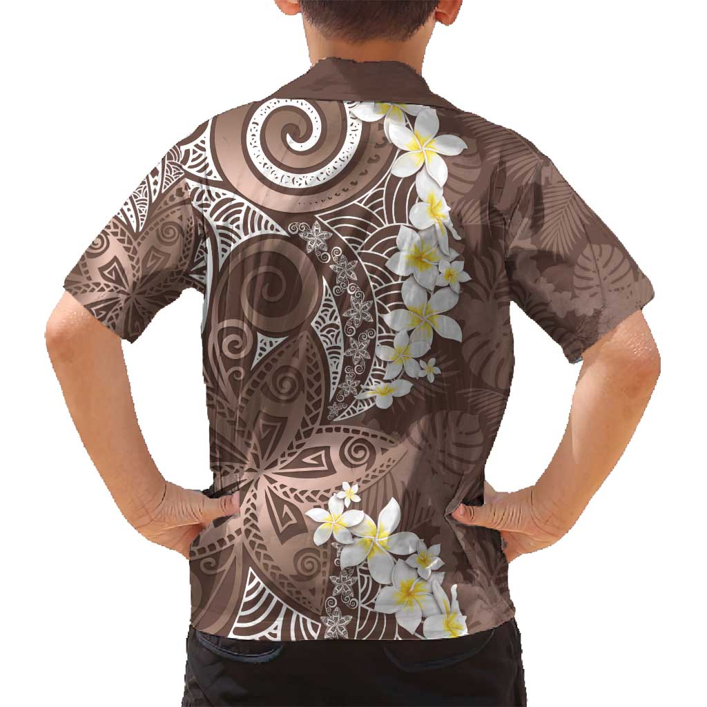 Mocha Mousse Polynesian Tribal Frangipani Tropical Vibe Family Matching Puletasi and Hawaiian Shirt