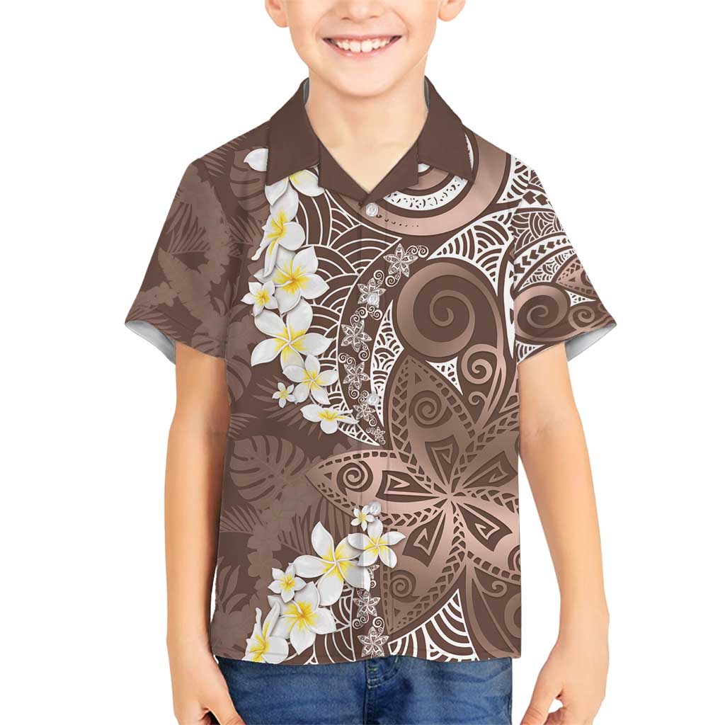 Mocha Mousse Polynesian Tribal Frangipani Tropical Vibe Family Matching Puletasi and Hawaiian Shirt