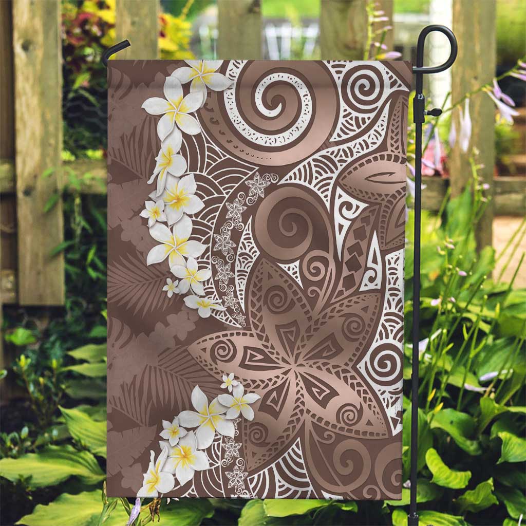 Mocha Mousse Polynesian Tribal Frangipani Tropical Vibe Garden Flag