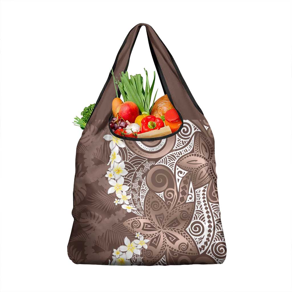 Mocha Mousse Polynesian Tribal Frangipani Tropical Vibe Grocery Bag