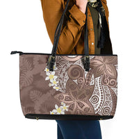 Mocha Mousse Polynesian Tribal Frangipani Tropical Vibe Leather Tote Bag
