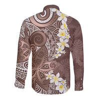 Mocha Mousse Polynesian Tribal Frangipani Tropical Vibe Long Sleeve Button Shirt