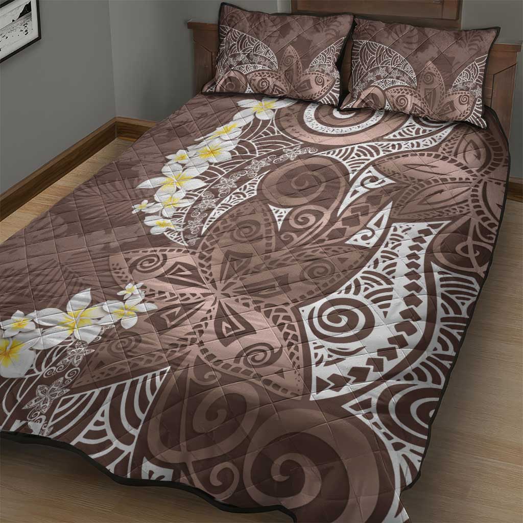 Mocha Mousse Polynesian Tribal Frangipani Tropical Vibe Quilt Bed Set