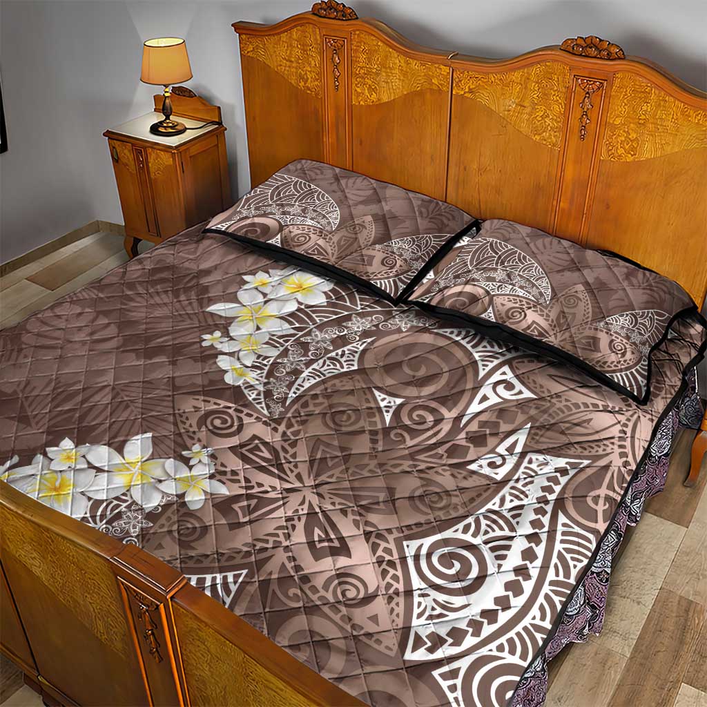 Mocha Mousse Polynesian Tribal Frangipani Tropical Vibe Quilt Bed Set