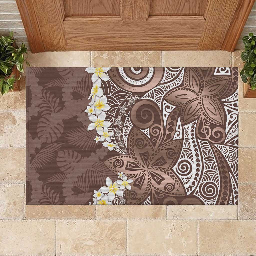 Mocha Mousse Polynesian Tribal Frangipani Tropical Vibe Rubber Doormat LT14 Mocha Mousse - Polynesian Pride