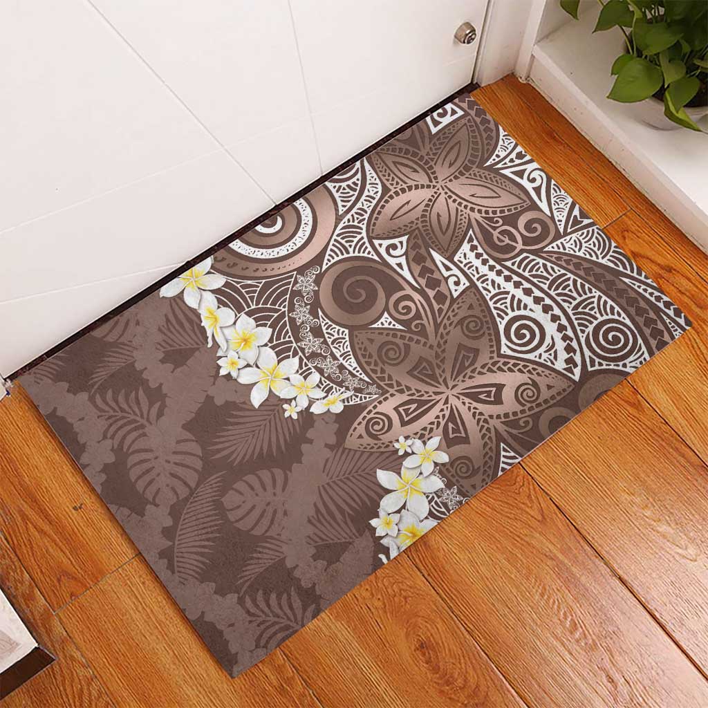 Mocha Mousse Polynesian Tribal Frangipani Tropical Vibe Rubber Doormat LT14 - Polynesian Pride