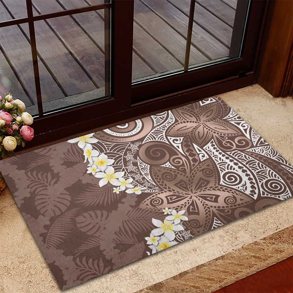 Mocha Mousse Polynesian Tribal Frangipani Tropical Vibe Rubber Doormat LT14 - Polynesian Pride