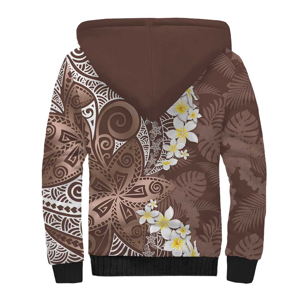 Mocha Mousse Polynesian Tribal Frangipani Tropical Vibe Sherpa Hoodie