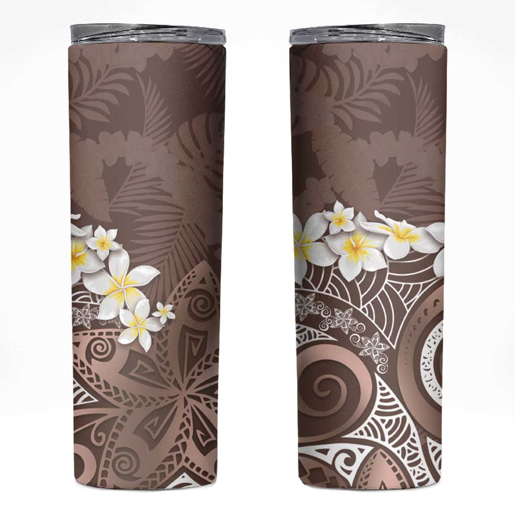 Mocha Mousse Polynesian Tribal Frangipani Tropical Vibe Skinny Tumbler